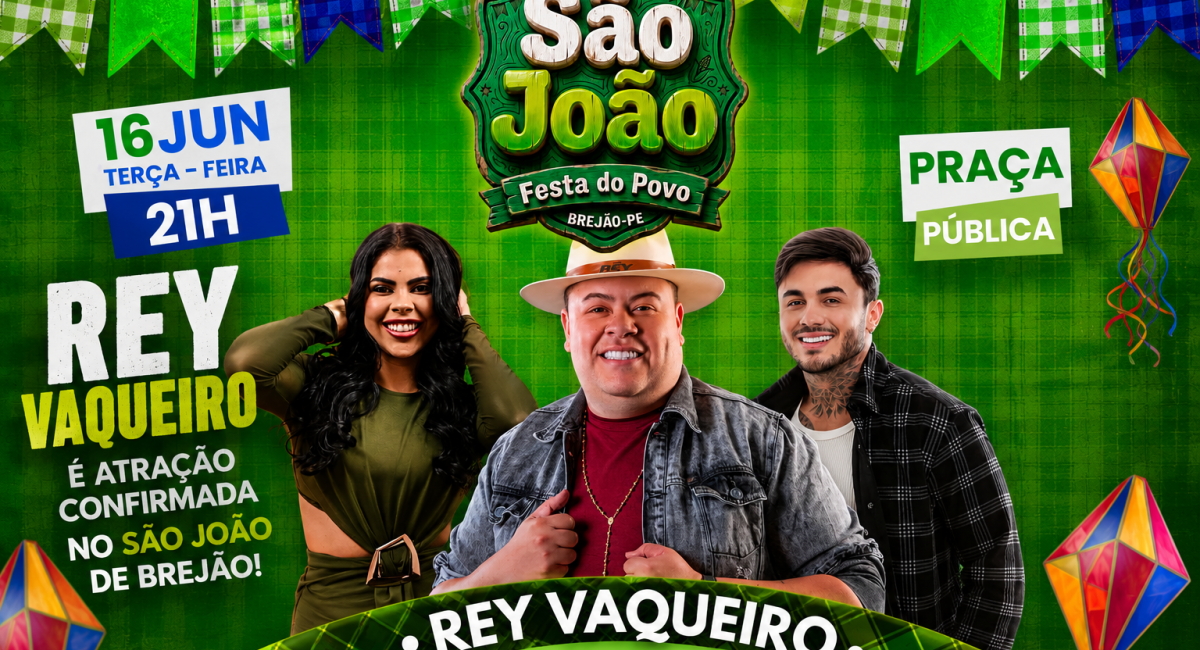 Rey Vaqueiro e Wallas Arrais se apresentam nesta terça dia 16/06 em Brejão!